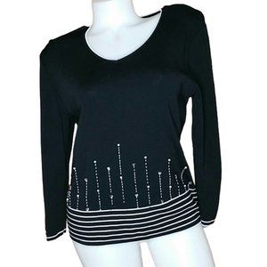 Finity Black V Neck Beaded Top Size Large